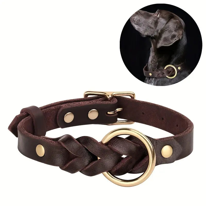 CUSTOMZ Luxury Dog Collar, Adjustable Cowhide Neckband for Medium to Large Dogs, Durable Pet Collar with Gold-Tone Buckle