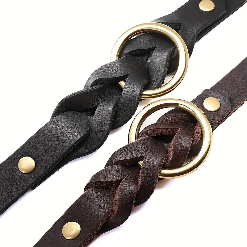 CUSTOMZ  Luxury Dog Collar, Adjustable Cowhide Neckband for Medium to Large Dogs, Durable Pet Collar with Gold-Tone Buckle