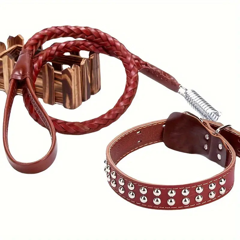 Cowhide Dog Collar & Leash Set - Strong Design for Large Breeds