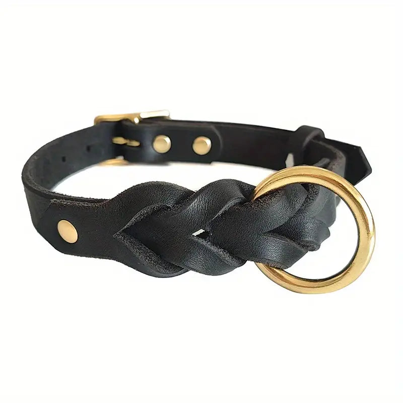 CUSTOMZ  Luxury Dog Collar, Adjustable Cowhide Neckband for Medium to Large Dogs, Durable Pet Collar with Gold-Tone Buckle