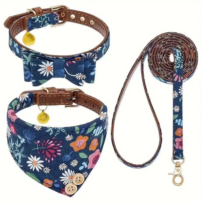 Custome Dog Collar And Leash Set, Classic Dog Bandana Collar With Bell, Dog Leash, Adjustable Collars For Small Medium Large Dogs, Holiday Ideal Gift