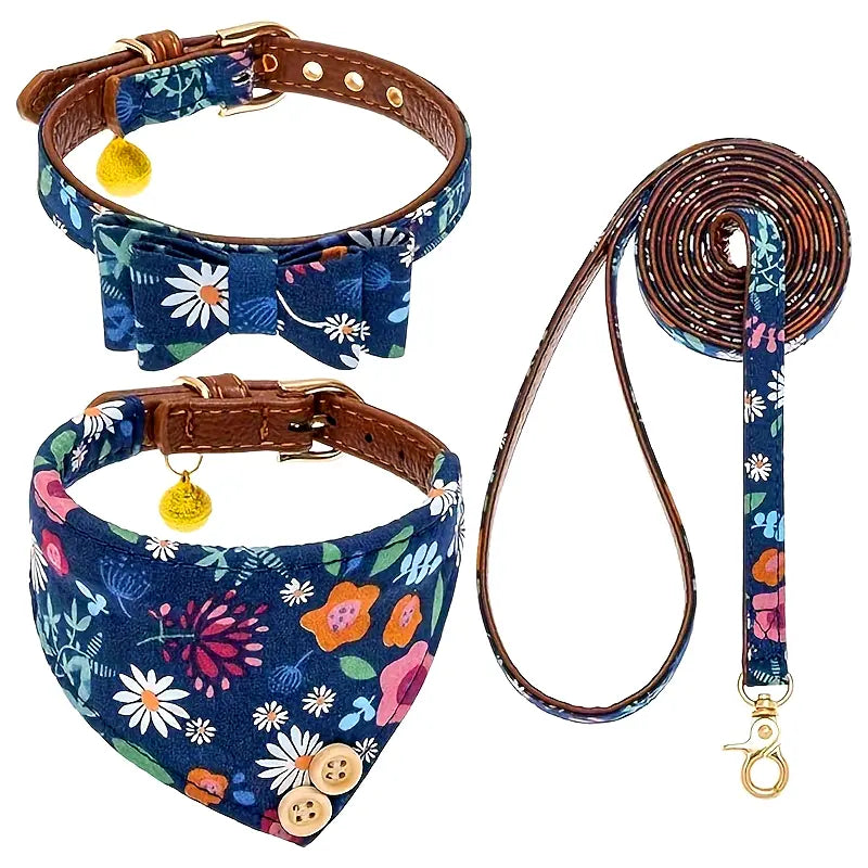 Custome Dog Collar And Leash Set, Classic Dog Bandana Collar With Bell, Dog Leash, Adjustable Collars For Small Medium Large Dogs, Holiday Ideal Gift